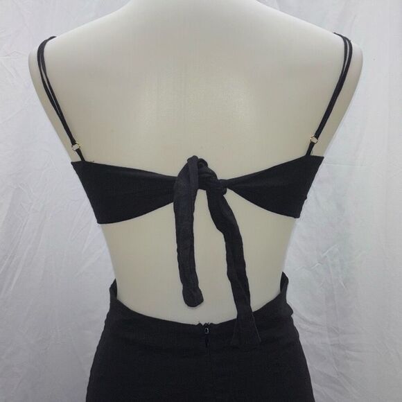 VIX Paula Hermanny Leda Long Maxi Cut Out Dress Black Linen Sz M - Picture 7 of 13